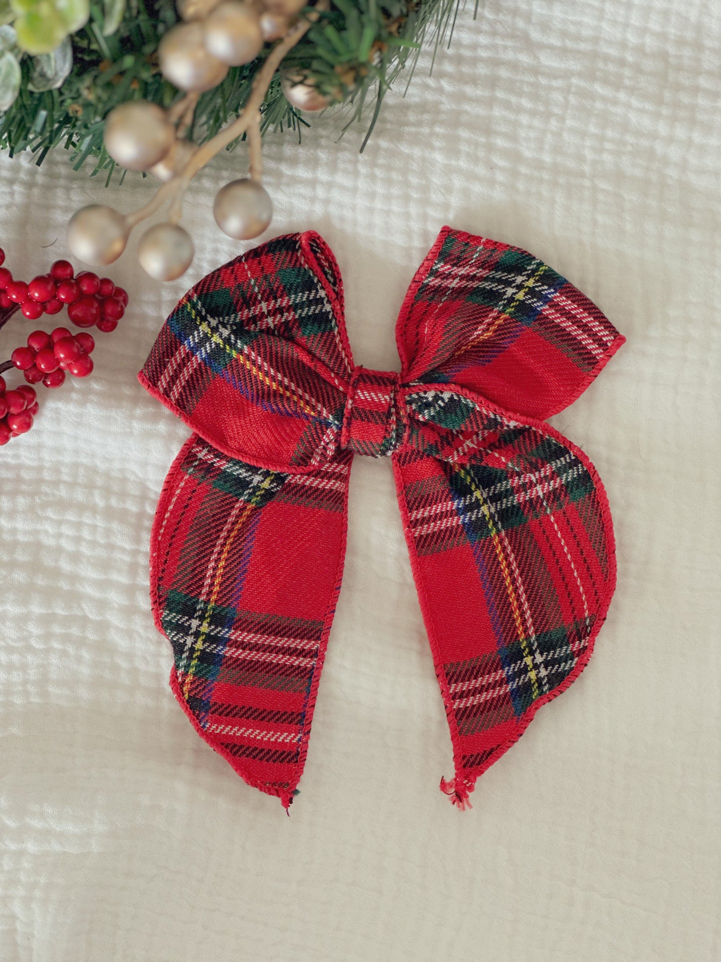 Festive Plaid | Long Tail Bow Clip